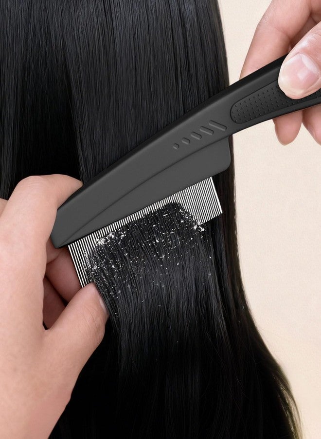 EHBELIF Dandruff Comb Fine Tooth Scalp Detox Comb Lice for Women, Men & Kids Stainless Steel Scalp Detoxing, Sweep & Massage Hair Brush Tool for Hair Care (Black 1PC) - Image 2
